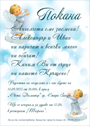 Дигитална онлайн покана ( е-покана ) за кръщене Близнаци 1