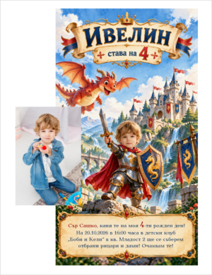 покана за рожден ден с детето като малък рицар