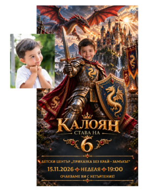 покана за рожден ден с детето като рицар
